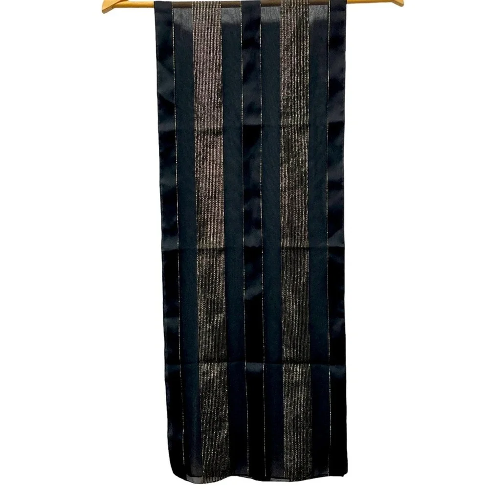 Italian Black Gold Shimmer‎ Sheer Scarf Classic Chic Old Money Elevated Look